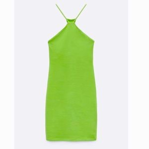 Zara Bodycon Halter Mini Dress Lime Green